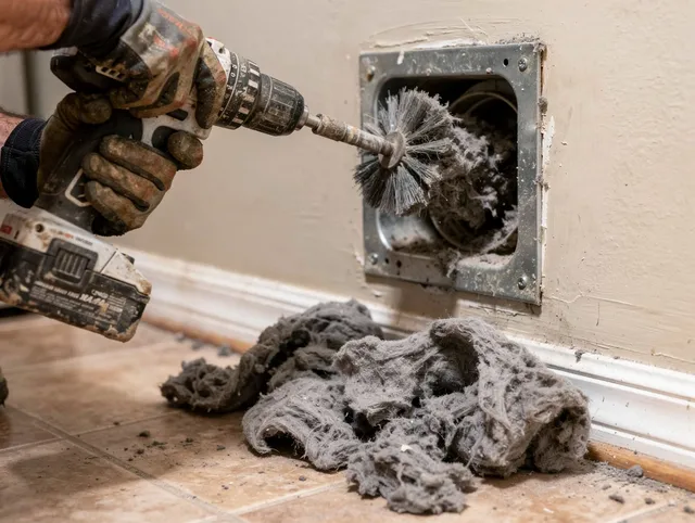 Certified Hudson Dryer Vent Cleaning technician performing dryer vent cleaning in Hudson