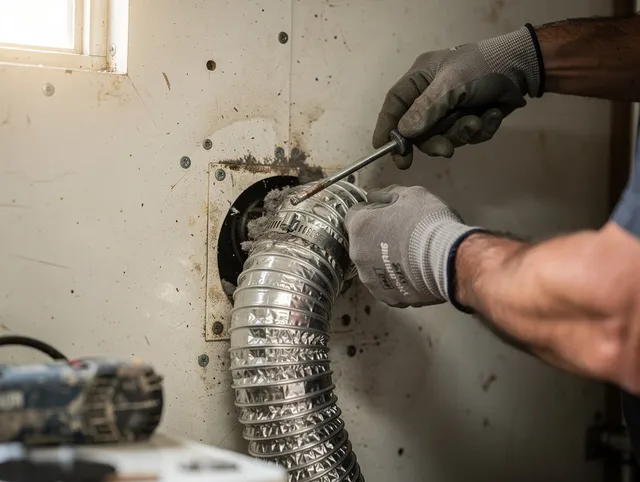 Hudson Dryer Vent Cleaning technician performing precise dryer vent hose installation in Hudson